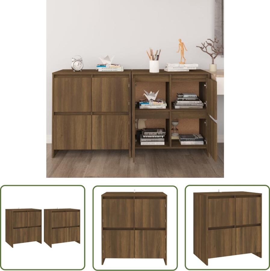 The Living Store Dressoirs 2 st 70x41x75 cm bewerkt hout bruin eikenkleur Dressoir Minimalistische Meubels Houten Dressoir Bruine Eiken Kleur Boekenkast