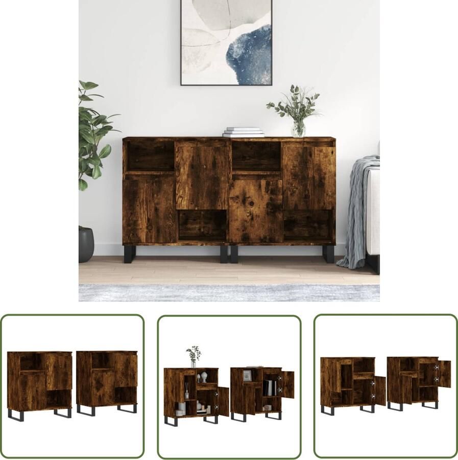 The Living Store Dressoirs 2 st bewerkt hout gerookt eikenkleurig Dressoir Vintage Dressoir Houten Dressoir Landelijk Dressoir Woonkamermeubilair - Foto 3