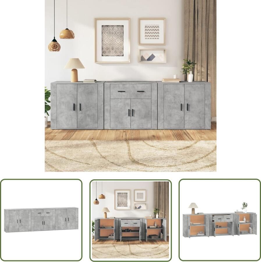 The Living Store Dressoir 80x33x70 cm bewerkt hout betongrijs Dressoir Houten Dressoir Grijze Dressoir Opslagmeubilair Woonaccessoires - Foto 3