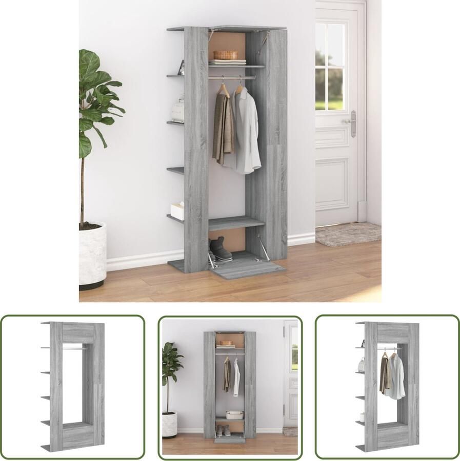 The Living Store Gangkasten 2 st bewerkt hout grijs sonoma eikenkleurig Gangkast Kast Opbergkast Houten Kast Grijze Kast - Foto 2