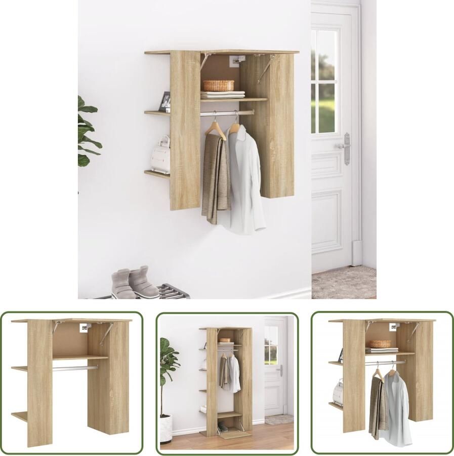 The Living Store Halmeubel 97 5x37x99 cm bewerkt hout sonoma eikenkleurig Gangkast Kast Bergruimte Houten Kast Salontafel - Foto 2