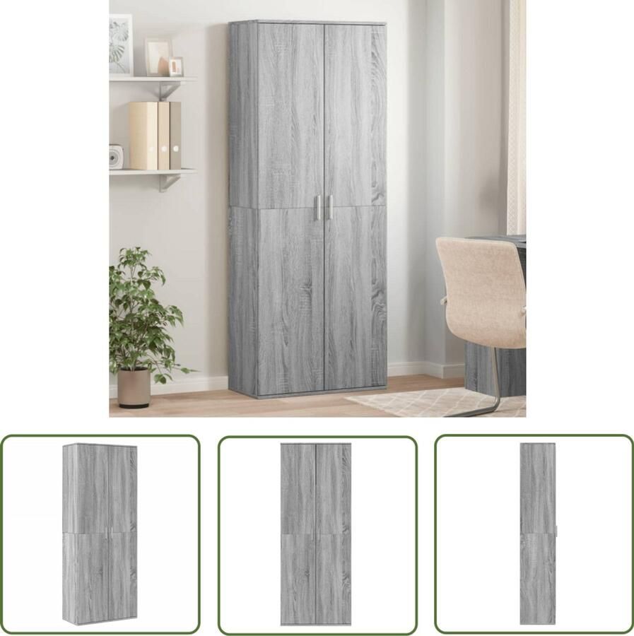 The Living Store Hoge kast 70x35x180 cm bewerkt hout grijs sonoma eikenkleurig Hoge Kast Grijze Kleur Houten Kast Opslagkast Badkamerkast