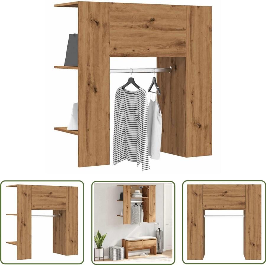 The Living Store Halmeubel 97 5x37x99 cm bewerkt hout artisanaal eikenkleurig Halmeubel Kast Bergruimte Entreespiegel Vintage