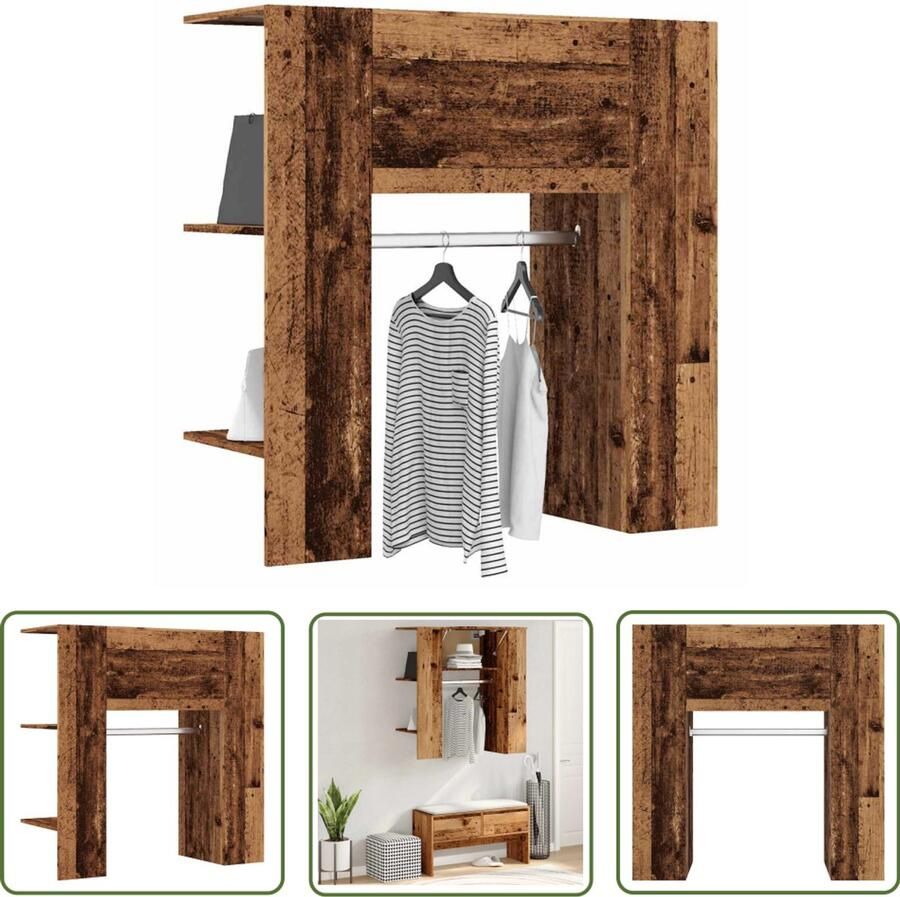 The Living Store Halmeubel 97 5x37x99 cm bewerkt hout oud houtkleurig Halmeubel Kast Opslagoplossing Vintage Houten Kast