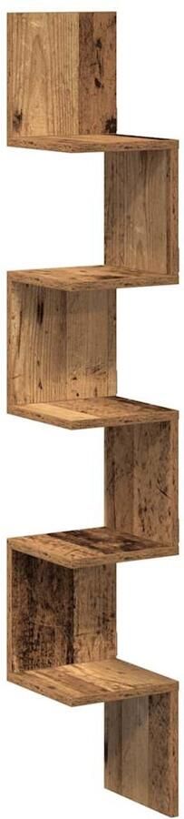 The Living Store Hoekwandschap 20x20x127 5 cm bewerkt hout oud houtkleurig Hoekwandschap Wandplank Opbergkast Vintage Kast Houtschilderij
