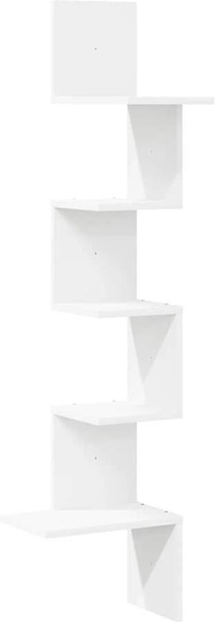 VidaXL Hoekwandschap 32x32x127 5 cm Wit Hout Hoekwand Houten Wandplank Kastdeur Opslag Woonaccessoires Kamerdecoratie