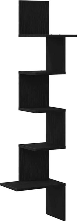 The Living Store Hoekwandschap 32x32x127 5 cm bewerkt hout zwart Hoekwandschap Wandplank Opbergkast Woonaccessoires Zwart Meubilair
