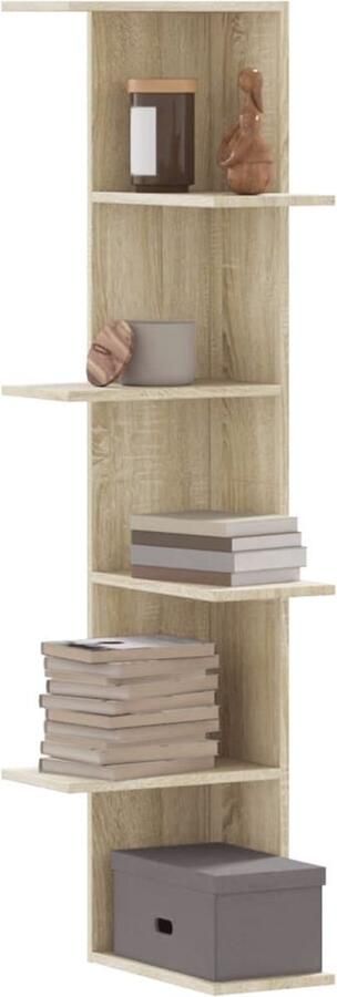 The Living Store Hoekwandschap 36 5x36 5x140 cm bewerkt hout sonoma eikenkleurig Hoekwand Houten Kast Wandschaps Bergruimte Woonaccessoires - Foto 2