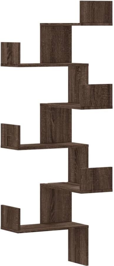 The Living Store Hoekwandschap 45x45x147 cm bewerkt hout bruin eikenkleurig Hoekwandschap Opbergkast Houten Kast Bruine Eiken Meubilair Wandplank
