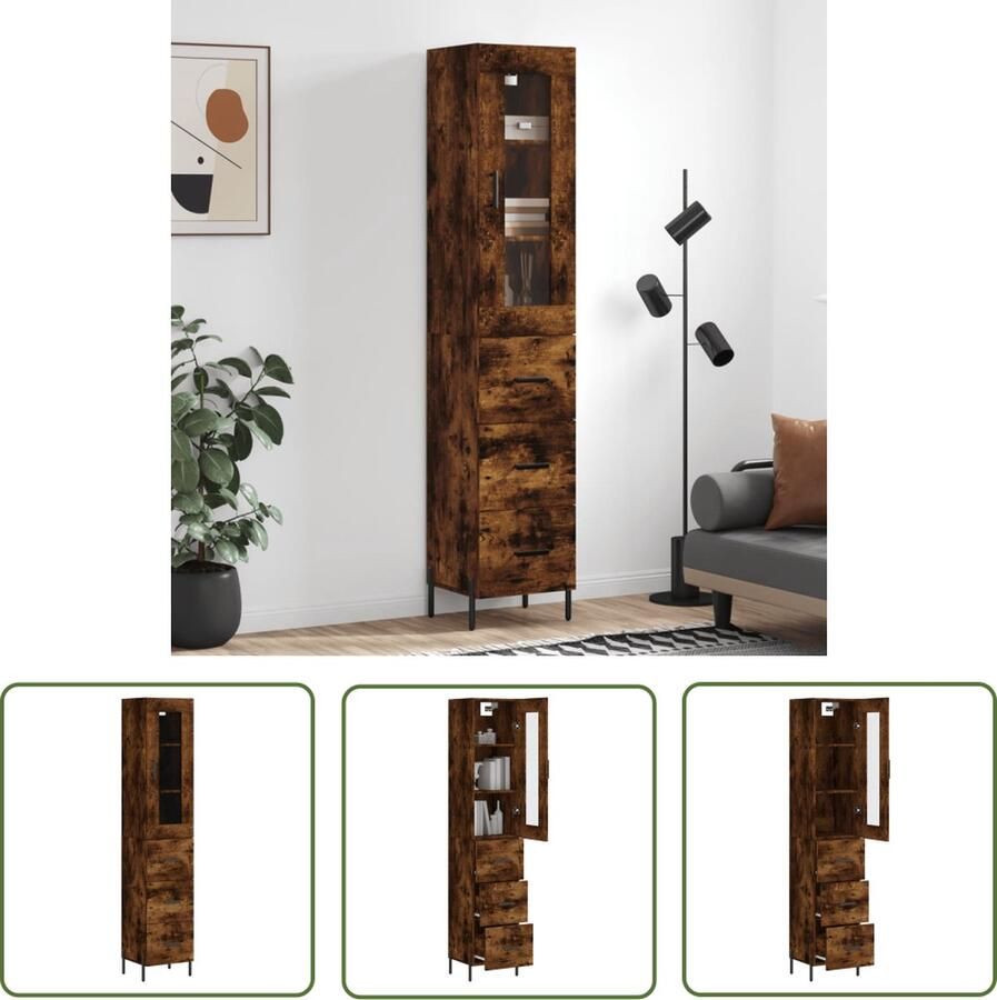 VidaXL Kast Hoge Kast Hoge kast 34 5x34x180 cm bewerkt hout gerookt eikenkleurig Bruine Kast Houten Kast Opbergkast