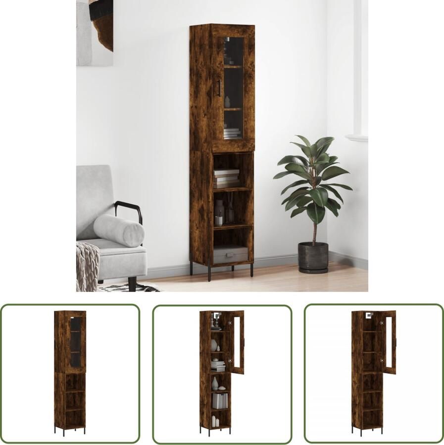 The Living Store Schappenkast Gerookt eiken 34.5 x 34 x 180 cm Duurzaam materiaal Voldoende opbergruimte Praktische deur IJzeren poten Montage vereist