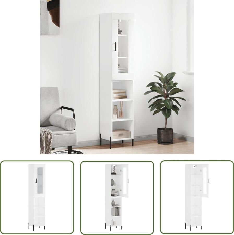 The Living Store Hoge kast 34 5x34x180 cm bewerkt hout wit Hoge Kast Opbergkast Houten Kast Wit Kast Living Room Furniture