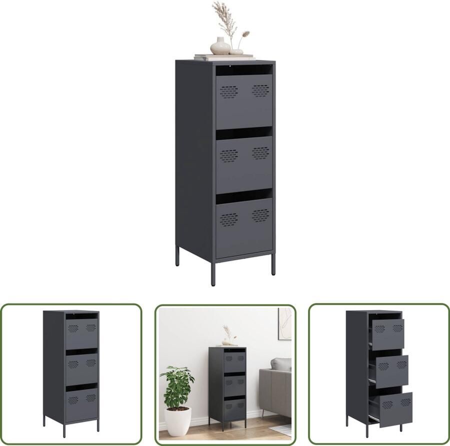 The Living Store Hoge kast 39x35x103 5 cm staal antracietkleurig Hoge Kast Metaalkast Opbergkast Entreehal Kast Bureaukast
