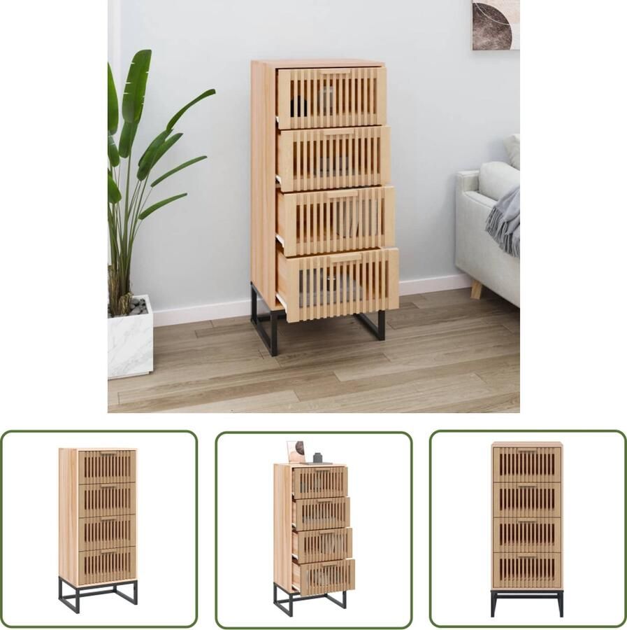 The Living Store Hoge kast 40x30x95 cm bewerkt hout Hoge Kast Met Lade Opbergkast Houtsoort Vintage Kast