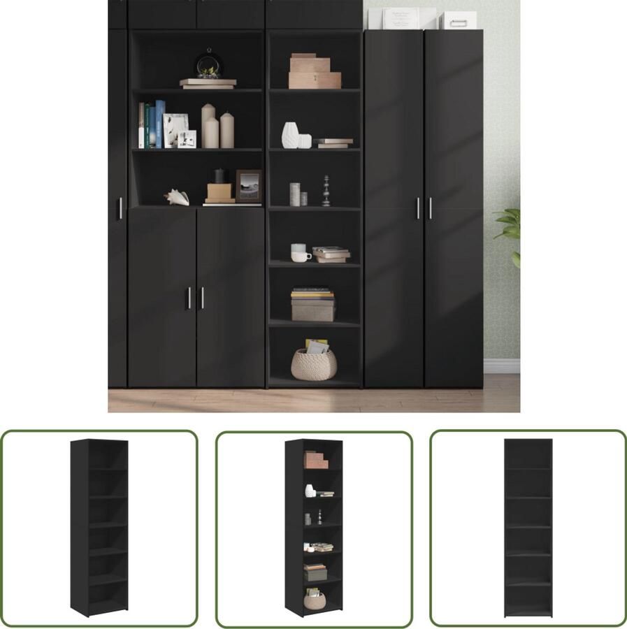 VidaXL Kast Hoge Kast Hoge kast 50x41x185 cm bewerkt hout zwart Slaapkamermeubilair Woonkamermeubilair Bewerkt Hout