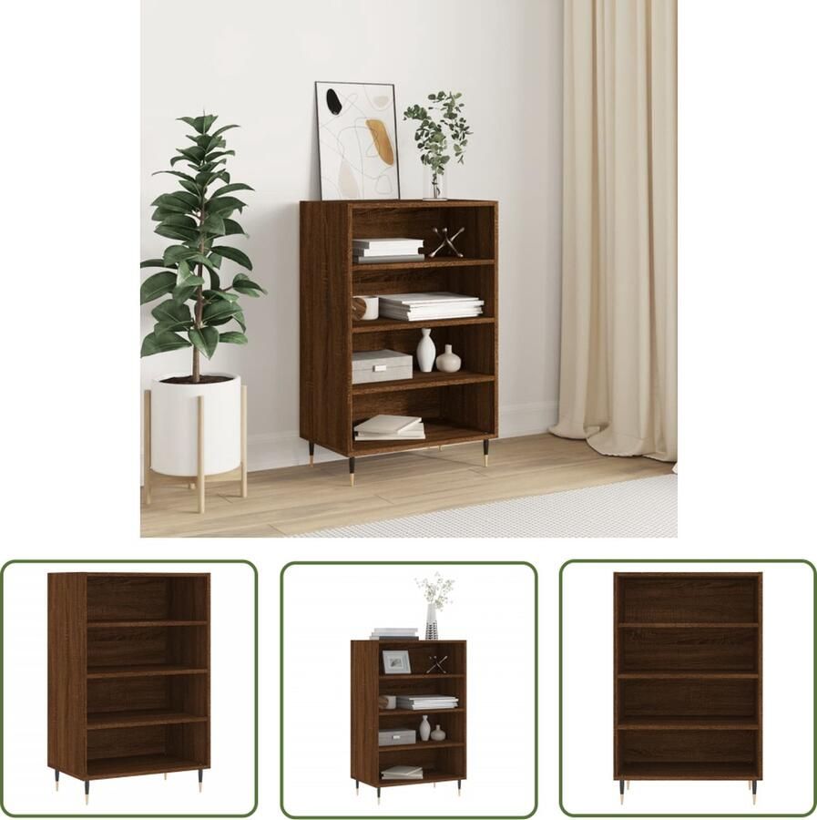 The Living Store Hoge kast 57x35x90 cm bewerkt hout bruin eikenkleur Hoge Kast Bruine Eiken Houten Kast Opbergkast Dressoir