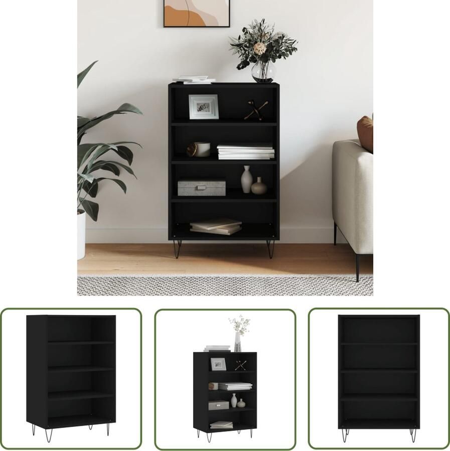 The Living Store Hoge kast 57x35x90 cm bewerkt hout zwart Hoge Kast Houten Kast Zwarte Kast Opslagkast Woonaccessoires