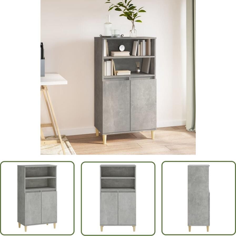 The Living Store Hoge kast 60x36x110 cm bewerkt hout betongrijs Bijzettafel Side Table Tv Stand Opslagkast Bergruimte