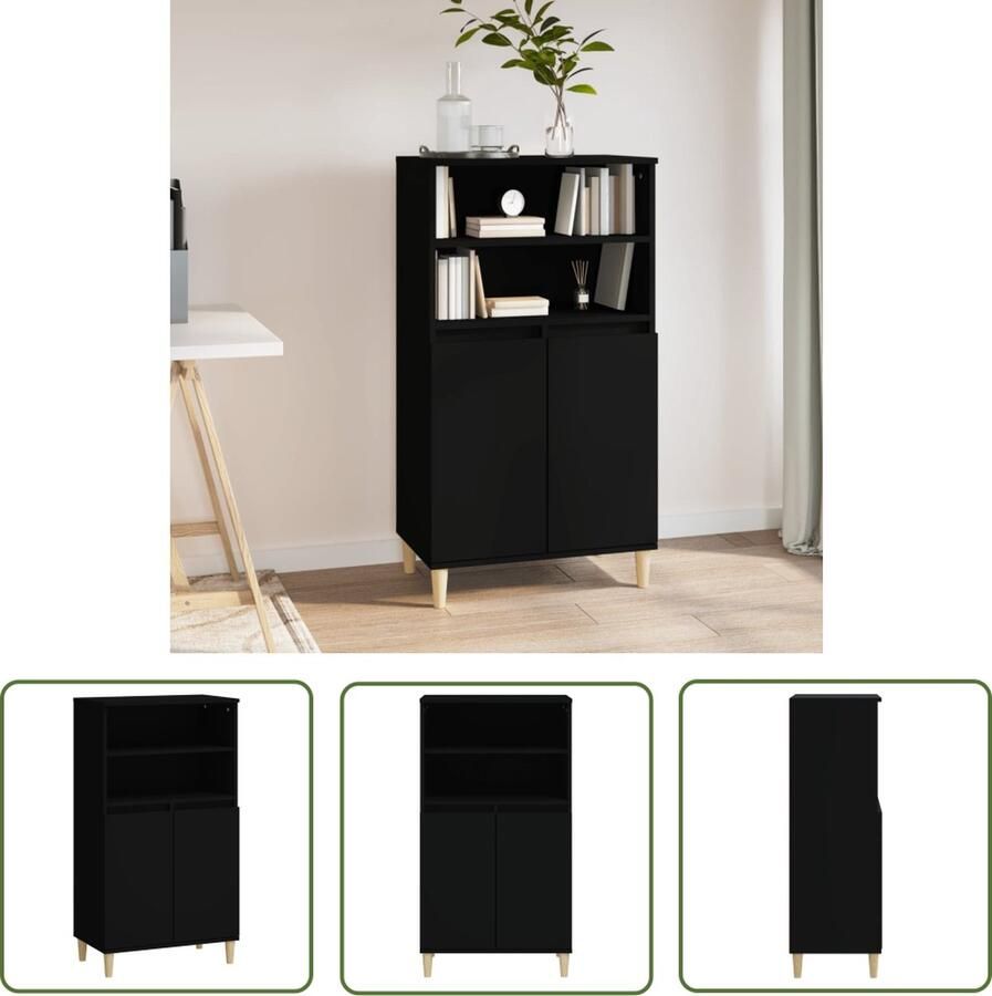 VidaXL Kast Hoge Kast Hoge kast 60x36x110 cm bewerkt hout zwart Kledingkast Opslagoplossing Badkamermeubilair