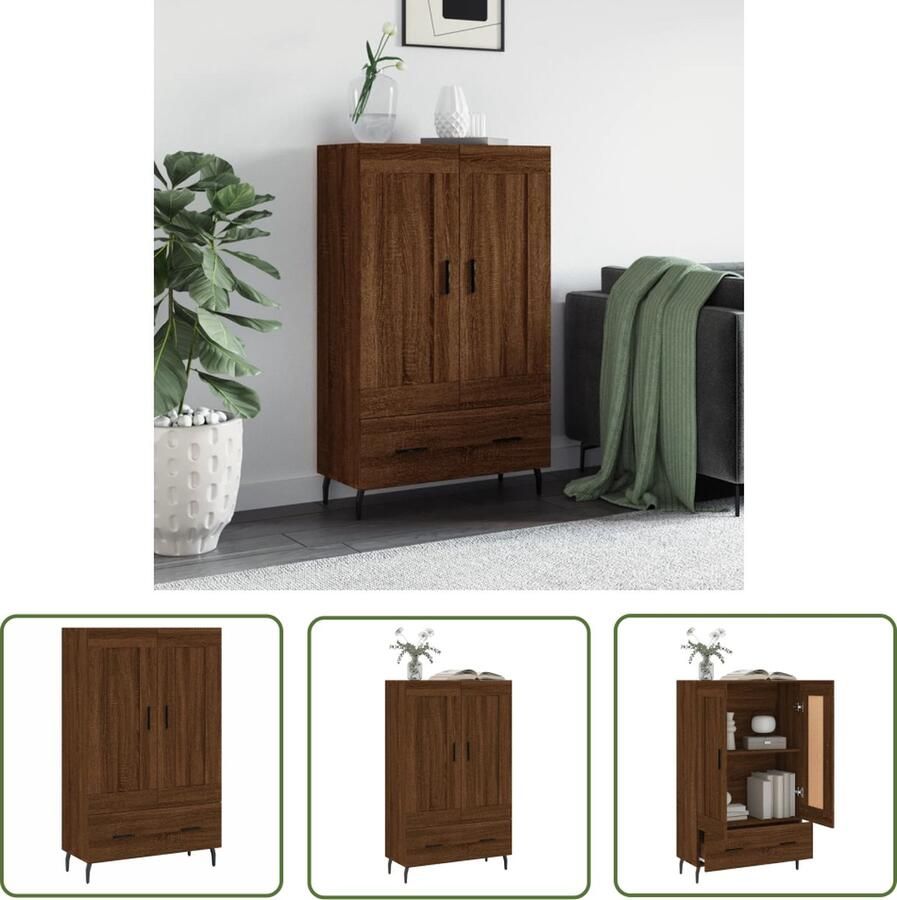 The Living Store Hoge kast 69 5x31x115 cm bewerkt hout bruin eikenkleur Hoge Kast Houten Kast Bruine Kast Opslagoplossing Woonkamerdecoratie - Foto 4