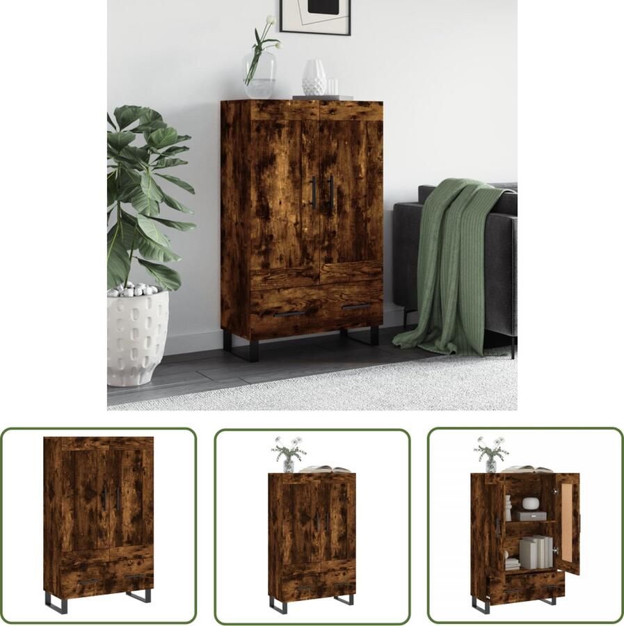 The Living Store Hoge kast 69 5x31x115 cm bewerkt hout gerookt eikenkleurig Hoge Kast Dressoir Buffetkast Houten Kast Gerookte Eiken Kleur - Foto 6
