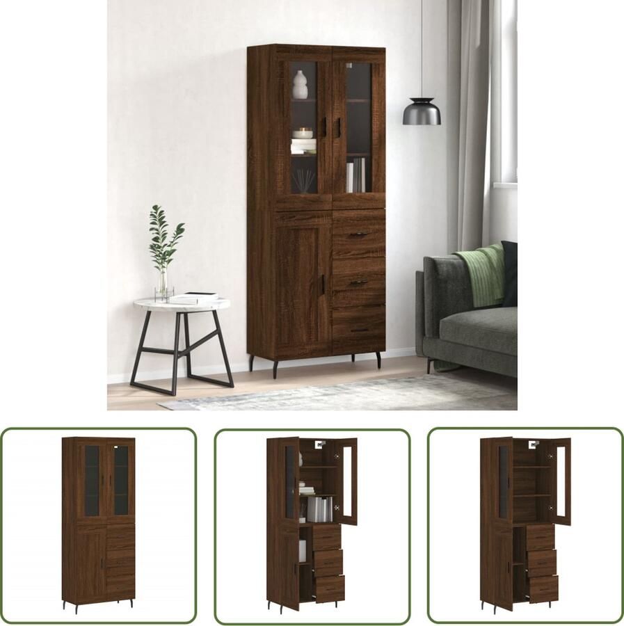 The Living Store Hoge kast 69 5x34x180 cm bewerkt hout bruin eikenkleur Hoge Kast Opbergkast Houten Kast Bruine Eiken Kast Met Deuren - Foto 4
