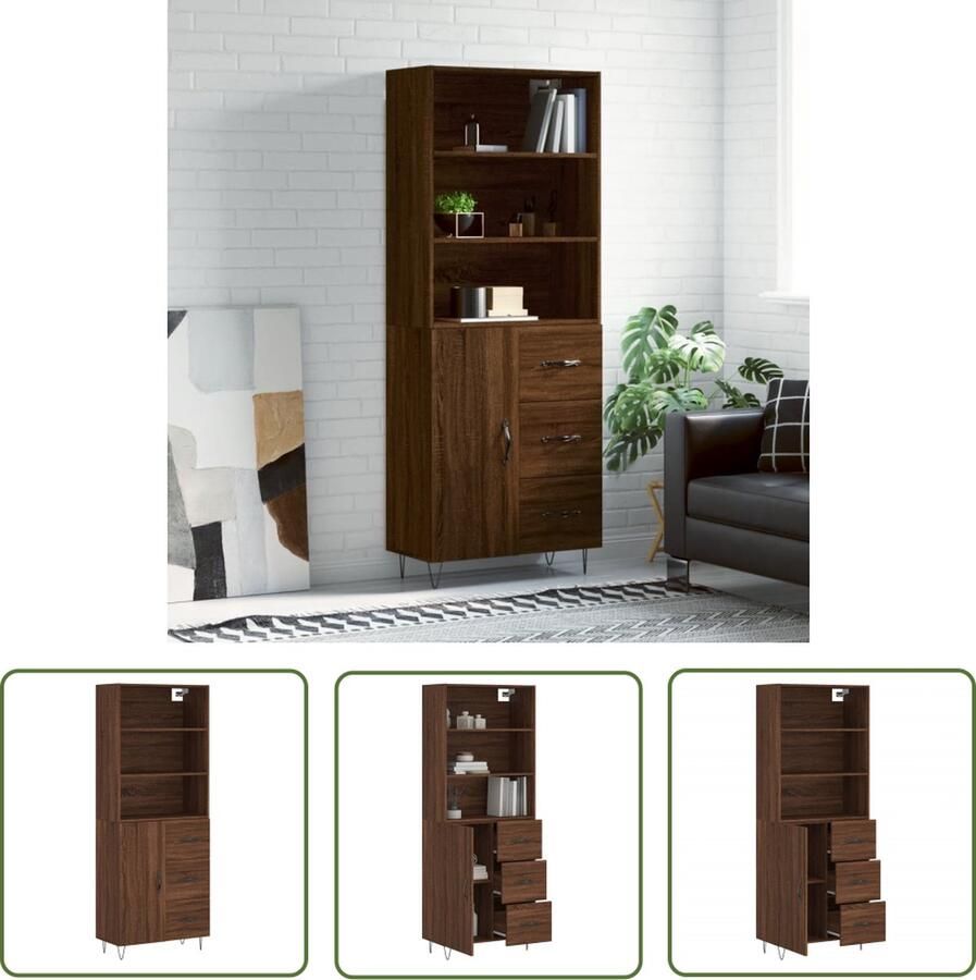 The Living Store Hoge kast 69 5x34x180 cm bewerkt hout bruin eikenkleur Hoge Kast Houten Kast Bruine Kast Opbergkast Woonaccessoires - Foto 4
