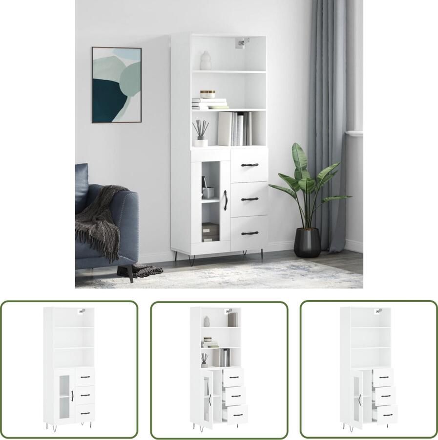 The Living Store Hoge kast 69 5x34x180 cm bewerkt hout wit Hoges Kast Opbergkast Houten Kast Wit Kast Keukenopslag