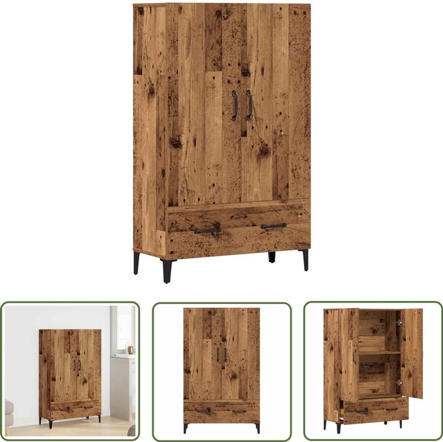 The Living Store Hoge kast 70x31x115 cm bewerkt hout oud houtkleurig Hoge Kast Houten Kast Opbergkast Vintage Kast Keukenkast
