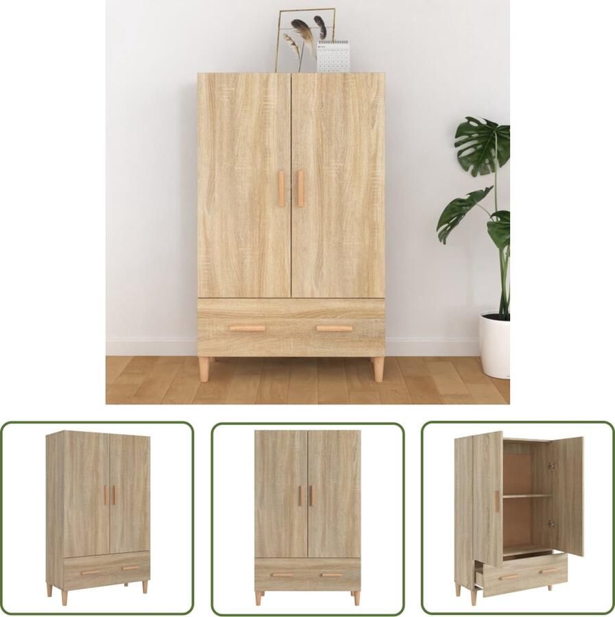 The Living Store Hoge kast 70x31x115 cm bewerkt hout sonoma eikenkleurig Hoge Kast Met Laden Salontafel Tv Tafel Woonaccessoires