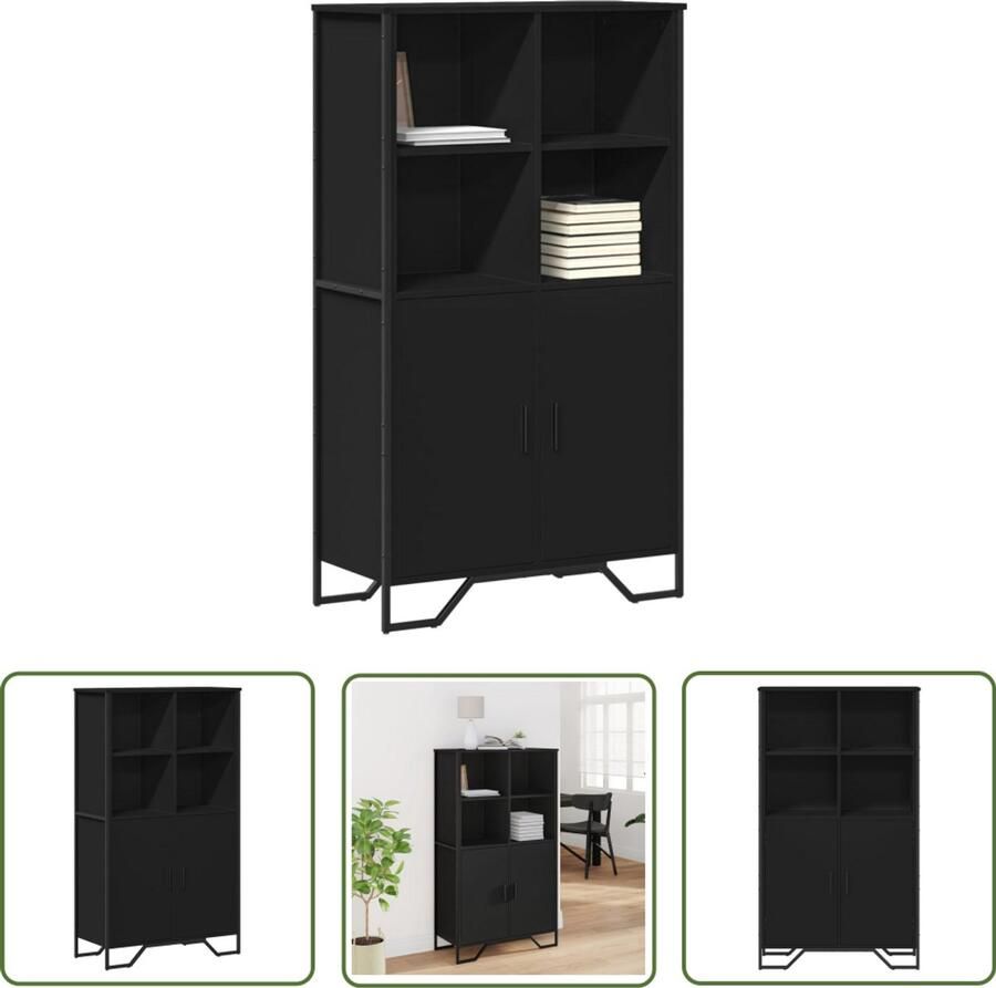 The Living Store Hoge kast 79 5x35 5x137 5 cm bewerkt hout zwart Hoge Kast Houten Kast Opslagkast Zwarte Kast Badkamerkast