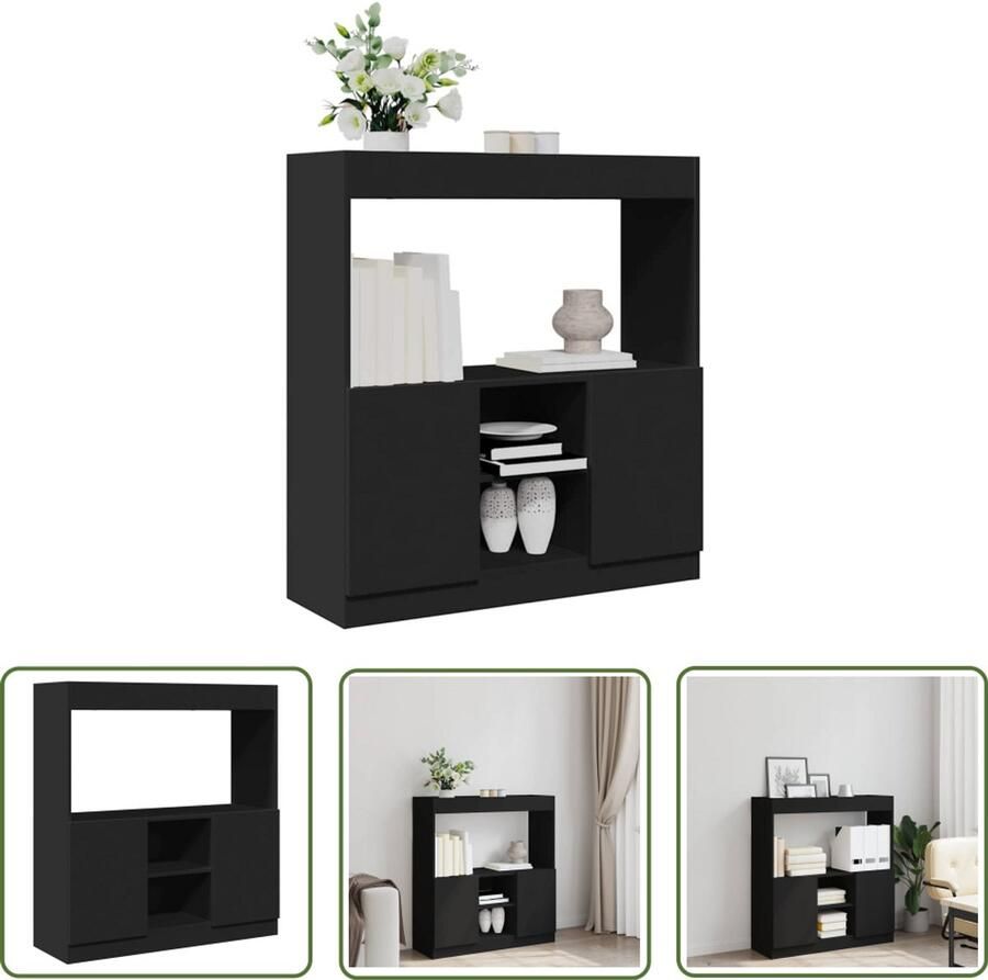 VidaXL Kast Hoge Kast Hoge kast 92x33x100 cm bewerkt hout zwart Houten Kast Zwarte Kast Opbergkast