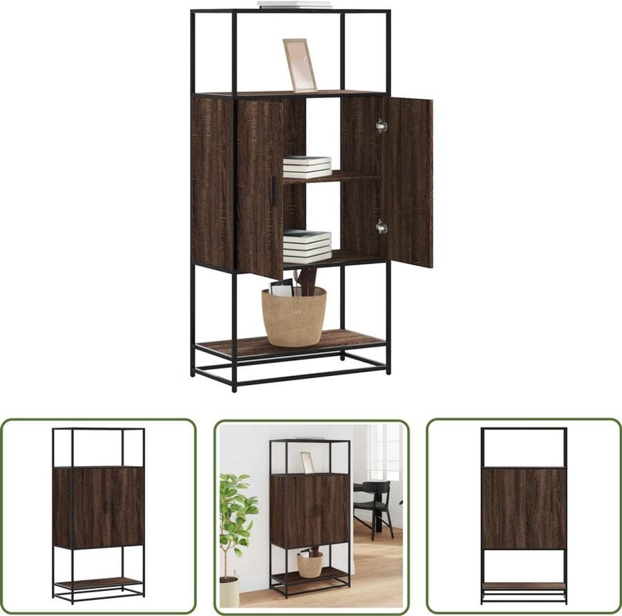 The Living Store Hoge kast 68x35x139 cm bewerkt hout en metaal bruin eikenkleur Hoge Kast Houten Kast Metalen Kast Opbergkast Keukenopstelling