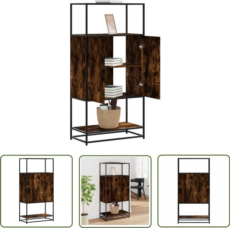 The Living Store Hoge kast 68x35x139cm bewerkt hout en metaal gerookt eikenkleur Hoge Kast Opslagkast Keukenopslag Houten Kast Metalen Kast