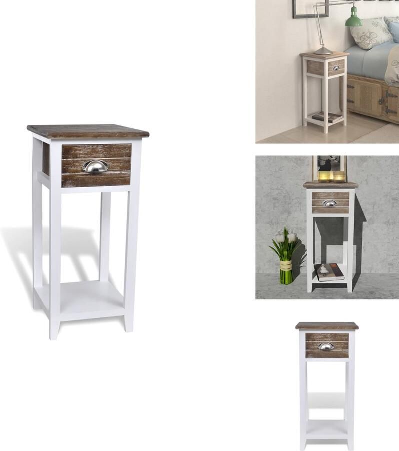 VidaXL Nachtkastje Basic Bruin en Wit 30 x 30 x 63 cm Met lade en schap Kast