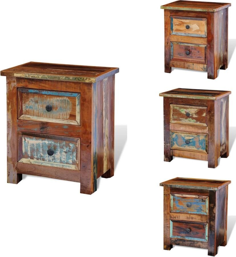 VidaXL Kast Kasten Kastje Kastjes Nachtkastje met 2 lades massief gerecycled hout