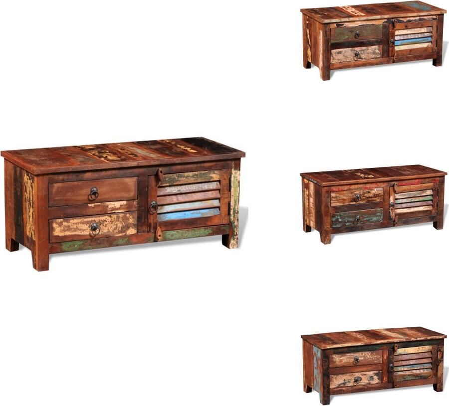 VidaXL Bijzetkast Houten Antieke Stijl 1 Deur 2 Lades 90x38x40cm Gerecycled Hout Kast