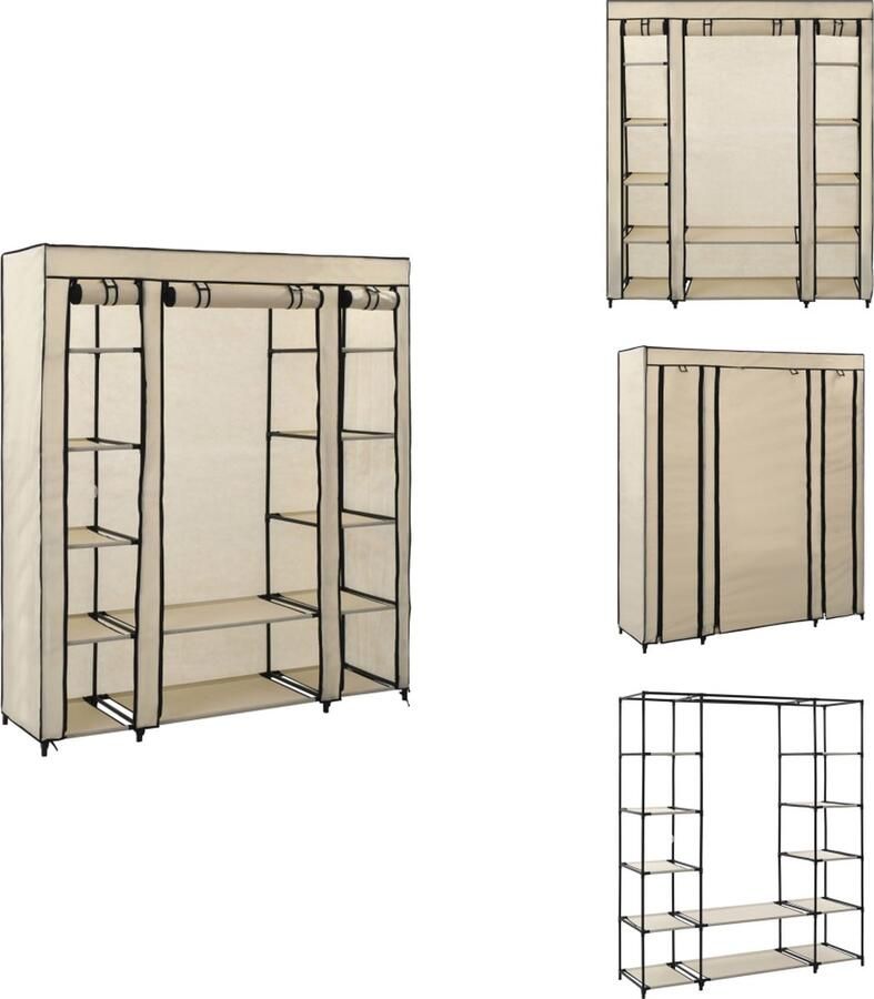 VidaXL Kast Kasten Kledingkast Kledingkasten Kledingkast met vakken en stangen 150x45x176 cm stof crème