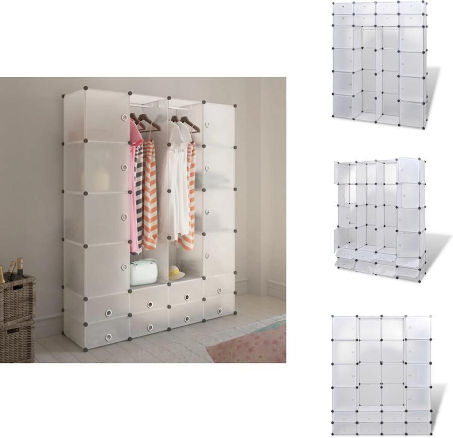 VidaXL Kast Kasten Kledingkast Kledingkasten Modulaire kast met 18 compartimenten wit 37 x 146 x 180-5 cm