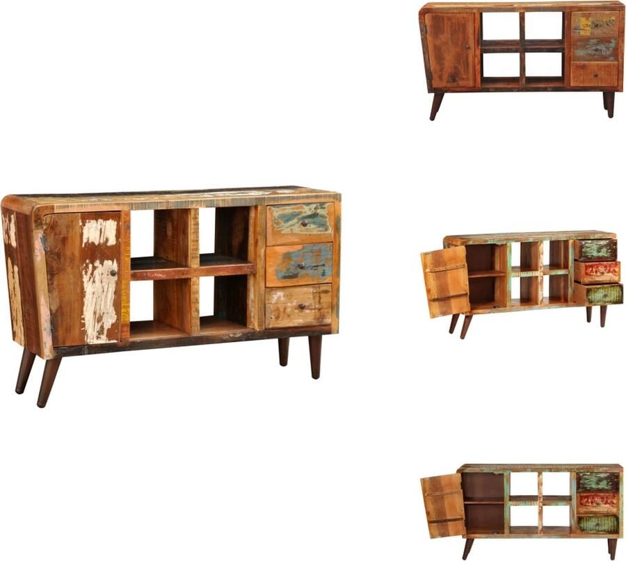 VidaXL Kast Kasten Nachtkast Nachtkasten Kast met 1 deur- 4 schappen en 3 lades massief gerecycled hout