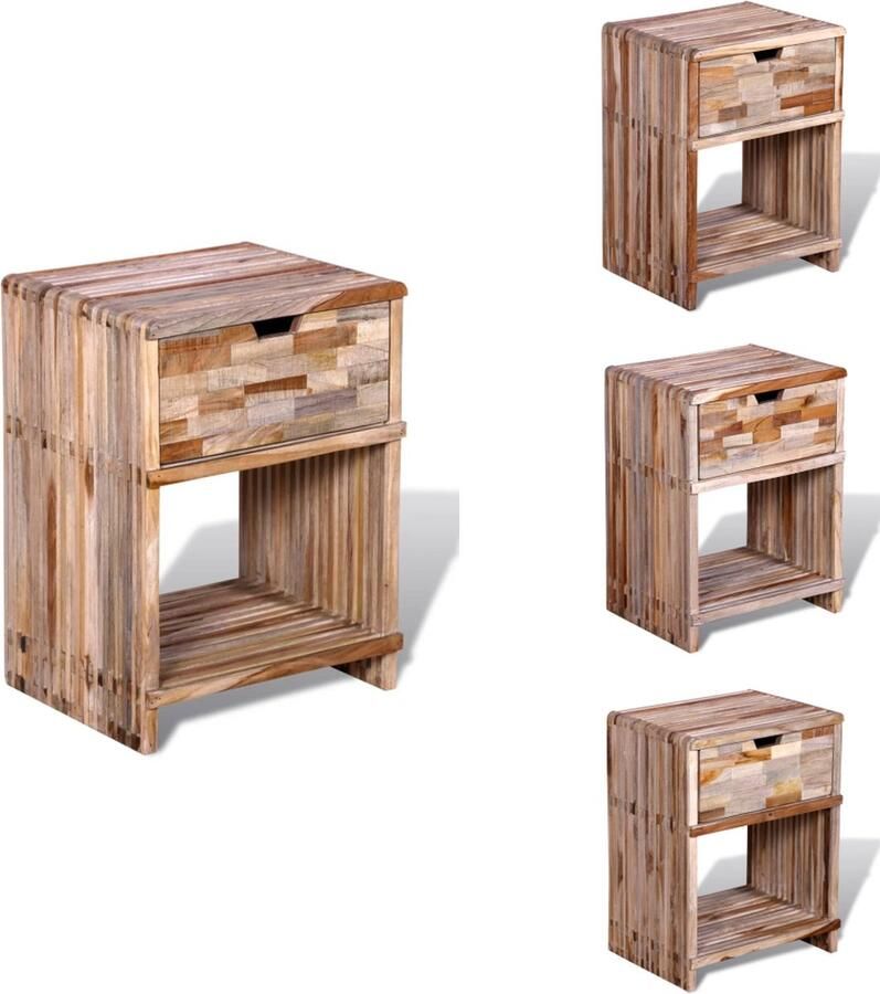 VidaXL Nachtkastje Vintage Stijl Gerecycled Teakhout 38x31x51 cm Uniek dankzij verschillende tinten teakhout Met lade en plank Handgemaakt Bijzettafel Kast