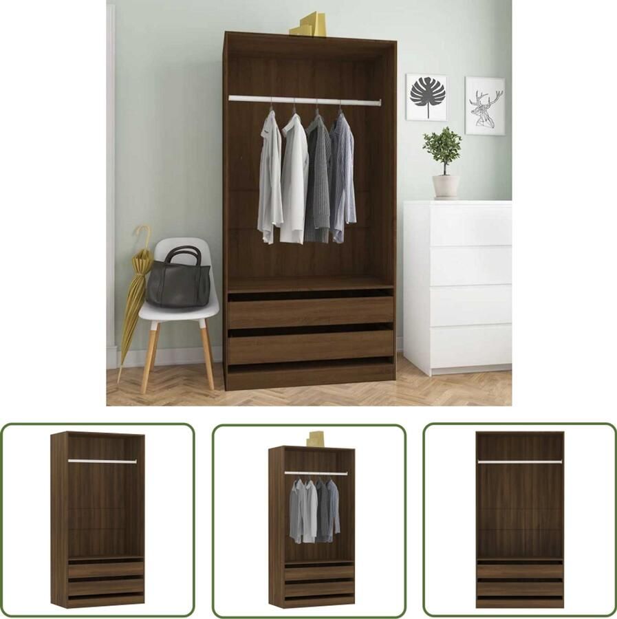 The Living Store Kledingkast 100x50x200 cm bewerkt hout bruin eikenkleur Kledingkast Kast Garderobe Bergruimte Houten Kast - Foto 2