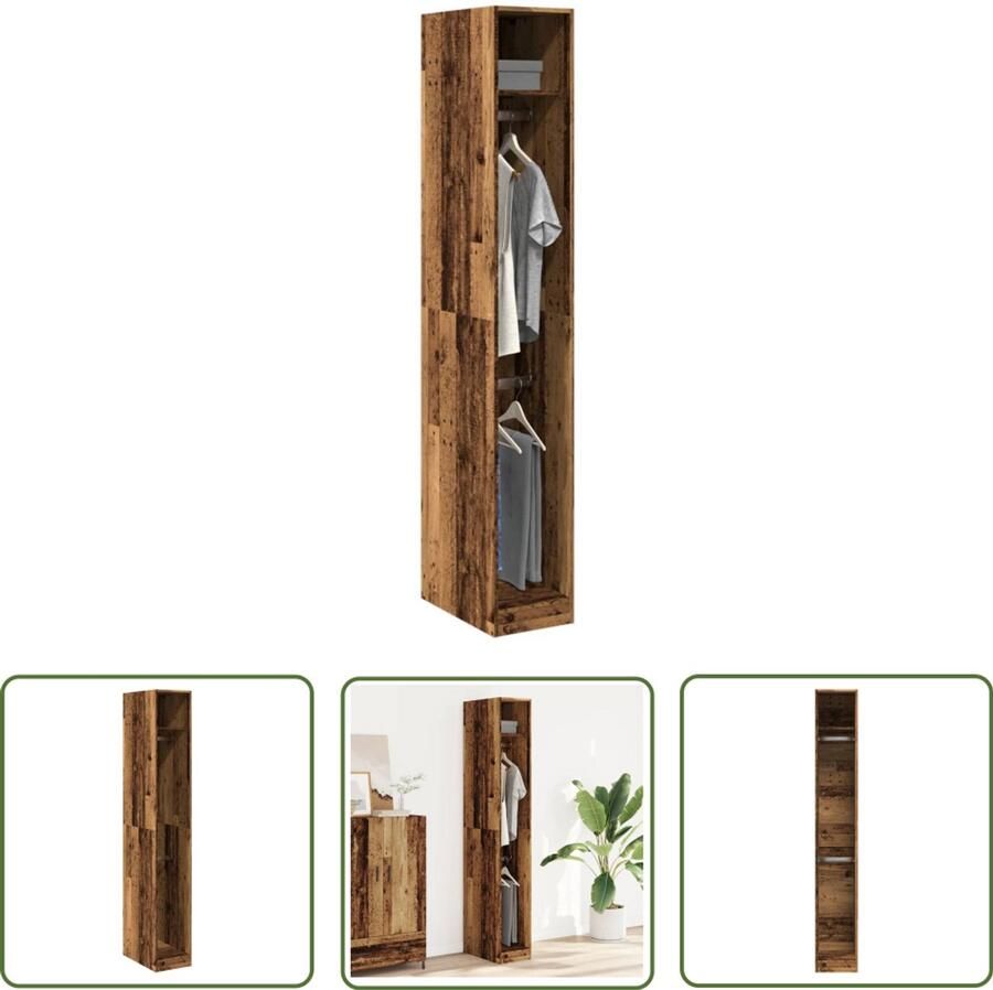 The Living Store Kledingkast 30x50x200 cm bewerkt hout oud hout Kledingkast Kast Houten Kast Vintage Kast Garderobe
