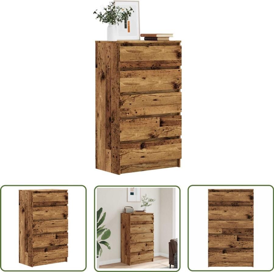 The Living Store Ladekast 60x36x103 cm bewerkt hout oud houtkleurig Ladekast Houten Kast Opbergkast Vintage Kast Slaapkamermeubels