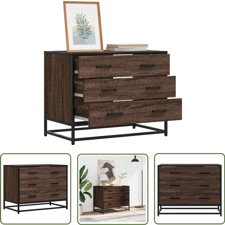 VidaXL Ladekast 70x41x56 cm bewerkt hout bruin eikenkleur Ladekast Kast Opbergkast Houten Lade Industrieel Design