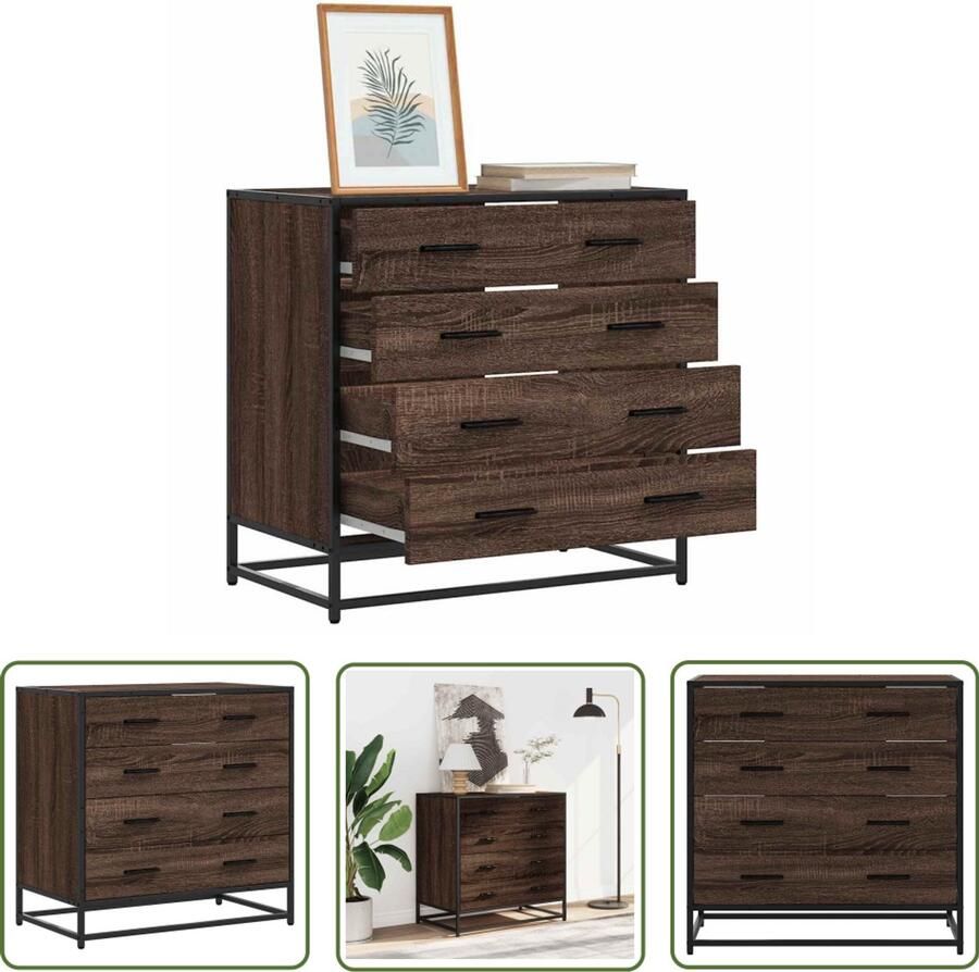 VidaXL Ladekast 70x41x70 cm bewerkt hout bruin eikenkleur Ladekast Kast Houten Lade Opslagoplossing Bruine Eiken Kleur