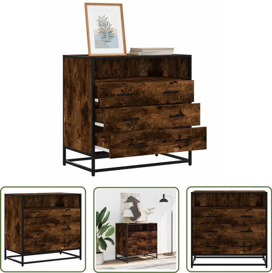 VidaXL Ladekast 70x41x70 cm bewerkt hout gerookt eikenkleurig Ladekast Kast Opbergkast Houten Lade Industrieel Design