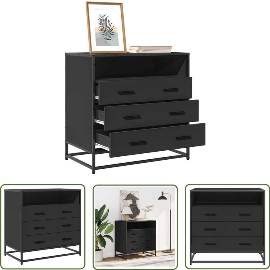 VidaXL Ladekast 70x41x70 cm bewerkt hout zwart Ladekast Kast Opbergkast Houten Lade Zwarte Kast