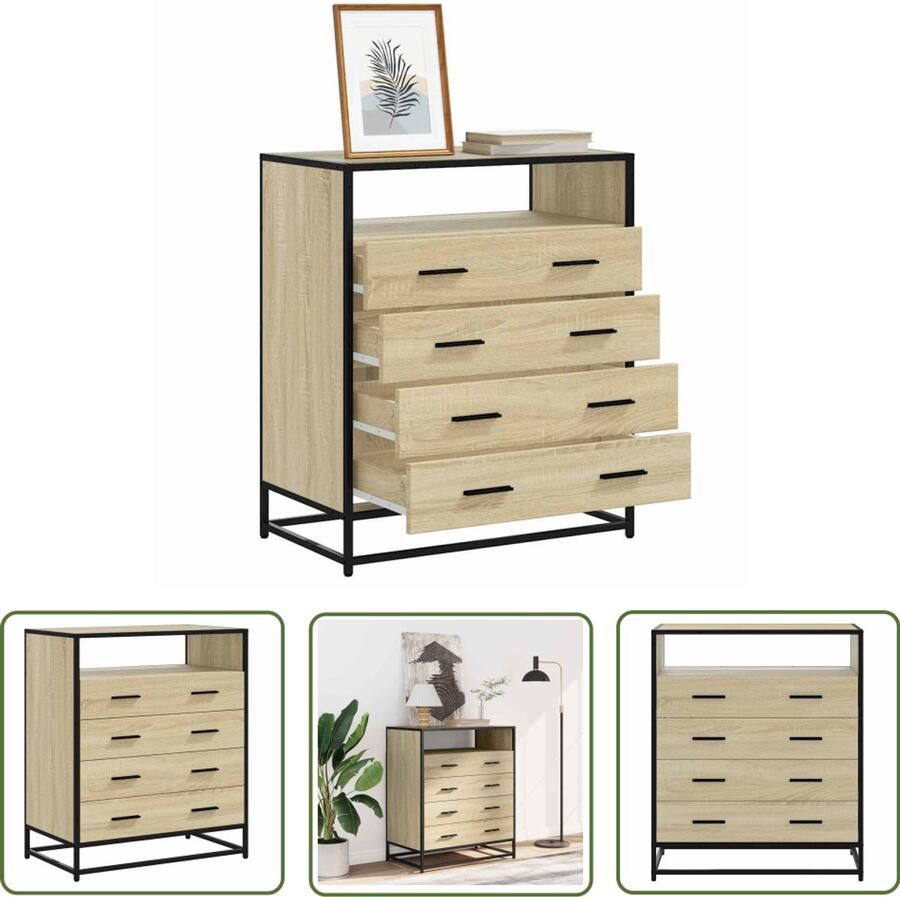 VidaXL Ladekast 70x41x83 5 cm bewerkt hout sonoma eikenkleurig Ladekast Kast Opbergkast Houten Lade Salontafel