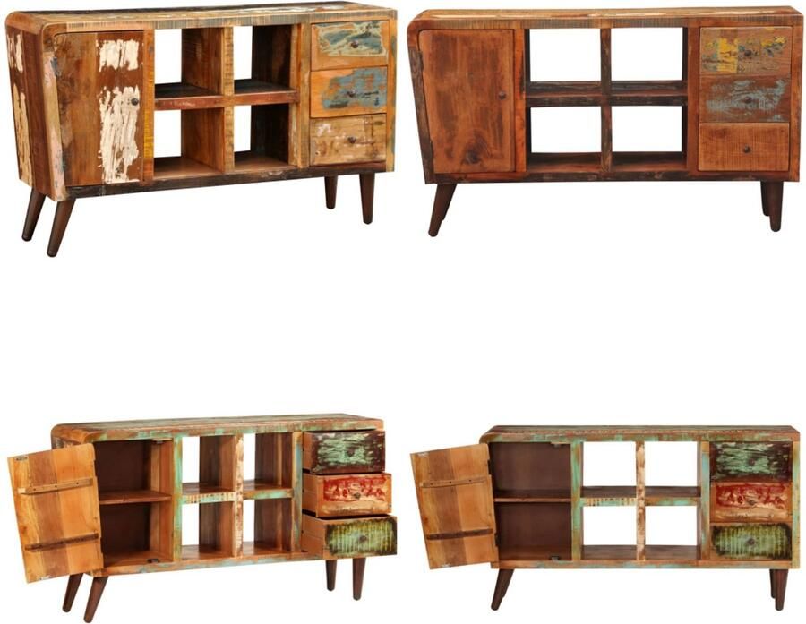 VidaXL Kast met 1 deur- 4 schappen en 3 lades massief gerecycled hout Kast Kasten Nachtkast Nachtkasten